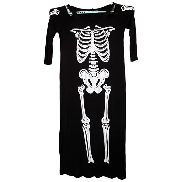 skeleton bodycon dress Long-Sleeve Bodycon Dress with Cut Out Black / XLarge main image 0